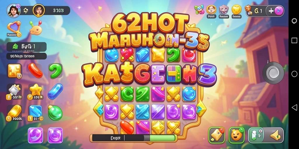 Screenshot gameplay 62HOT menampilkan kombinasi warna cerah dan tantangan Match-3.