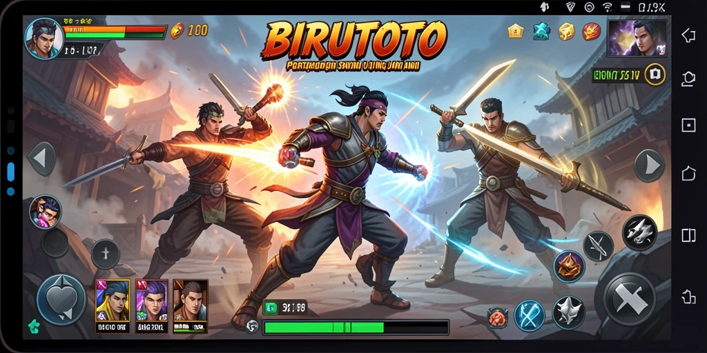 Screenshot BIRUTOTO menampilkan aksi pertarungan yang mendebarkan dan karakter yang keren.