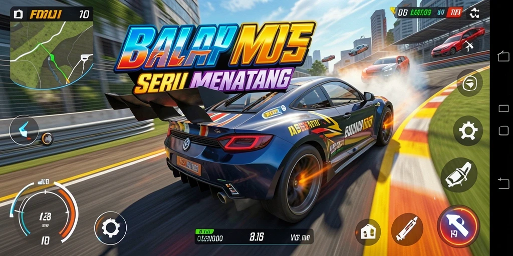 Tangkapan layar FO8 menampilkan aksi balap mobil yang mendebarkan.