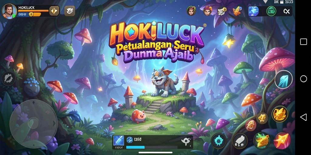 Tangkapan layar <strong>HOKILUCK</strong> menampilkan karakter menjelajahi dunia petualangan yang menakjubkan.