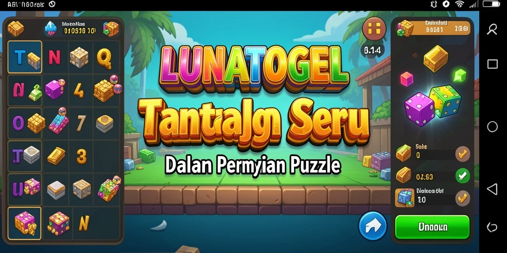 Tampilan gameplay seru dari LUNATOGEL yang penuh warna.
