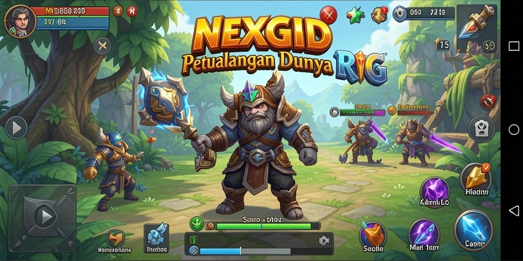 Screenshot gameplay NEXGID menunjukkan pertarungan epik di dunia RPG.