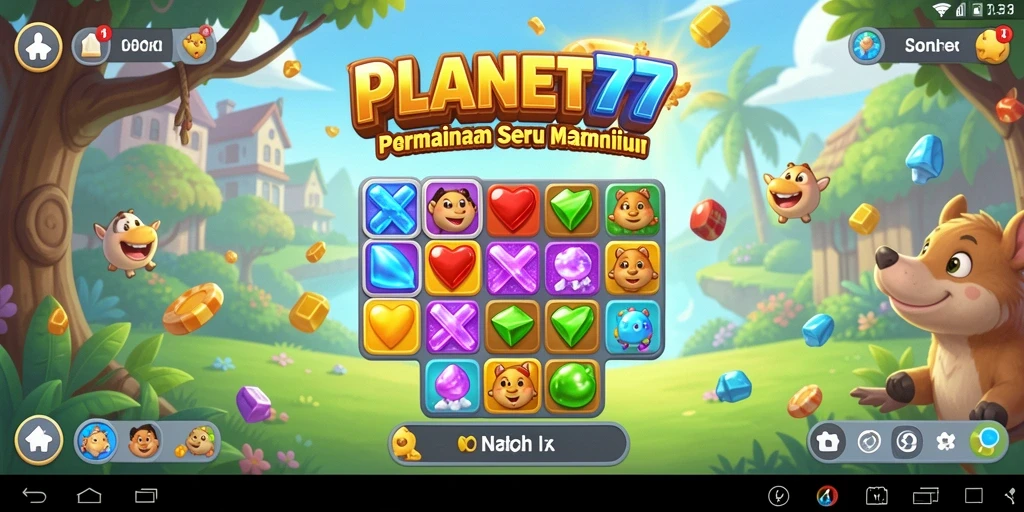 Screenshot gameplay PLANET77 yang menampilkan aksi Match-3 yang mendebarkan.