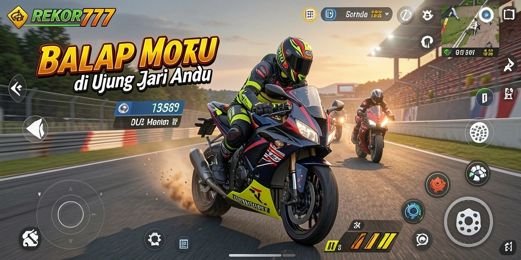 Gameplay menegangkan di REKOR777 saat balapan motor.