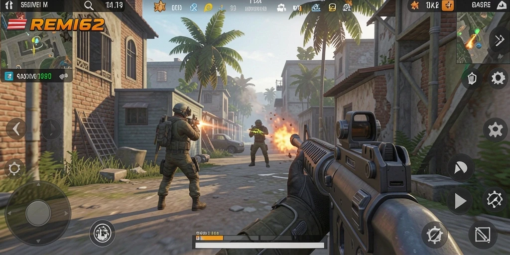 Tampilan gameplay <strong>REMI62</strong> menampilkan aksi tempur yang mendebarkan dalam mode TPS.