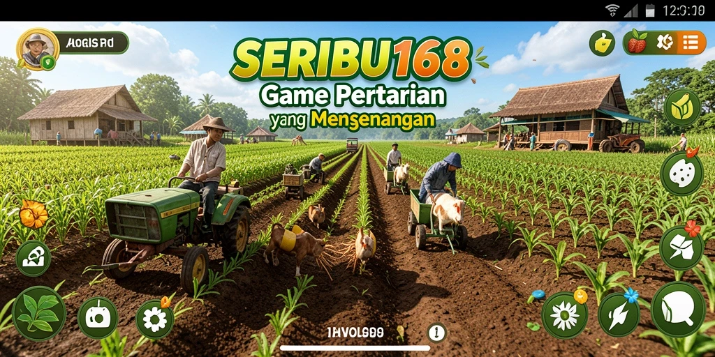 Gambaran gameplay <strong>SERIBU168</strong> saat bercocok tanam dan merawat hewan.