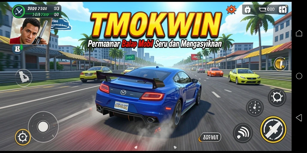 Screenshot utama TMOKWIN menampilkan aksi balap yang mendebarkan.
