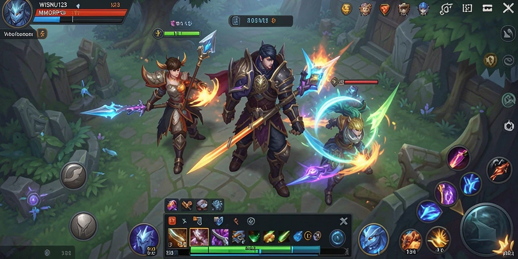 Screenshot utama WISNU123 menunjukkan pertarungan seru di dunia MMORPG.