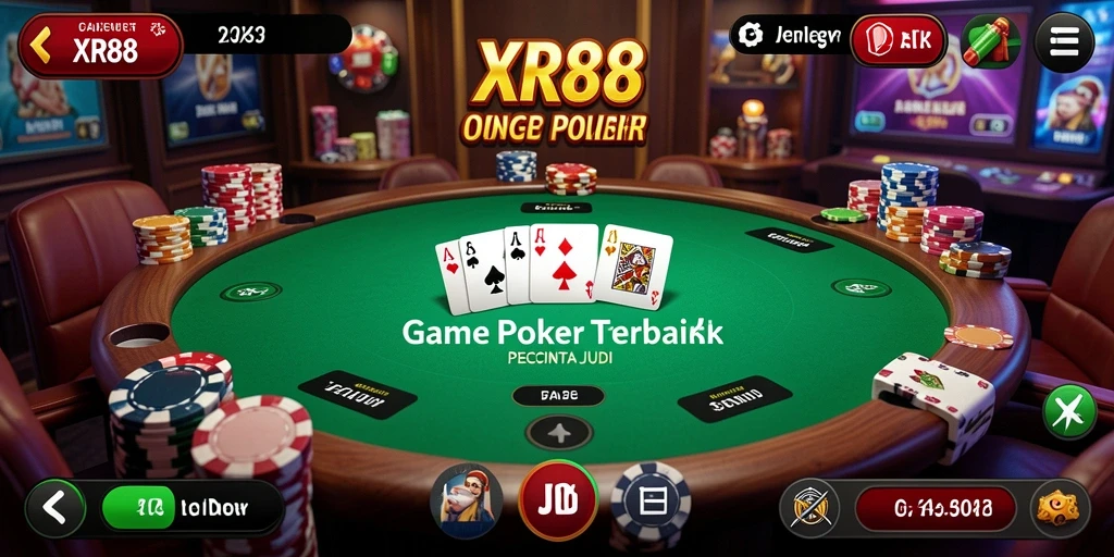 Screenshot gameplay XR88 yang menampilkan meja poker yang seru.